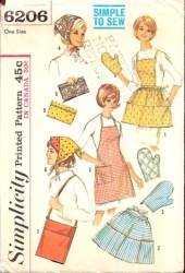 6206 1965 APRONS, OVEN MITT,  HEAD SCARVES, BAGS PATTERN